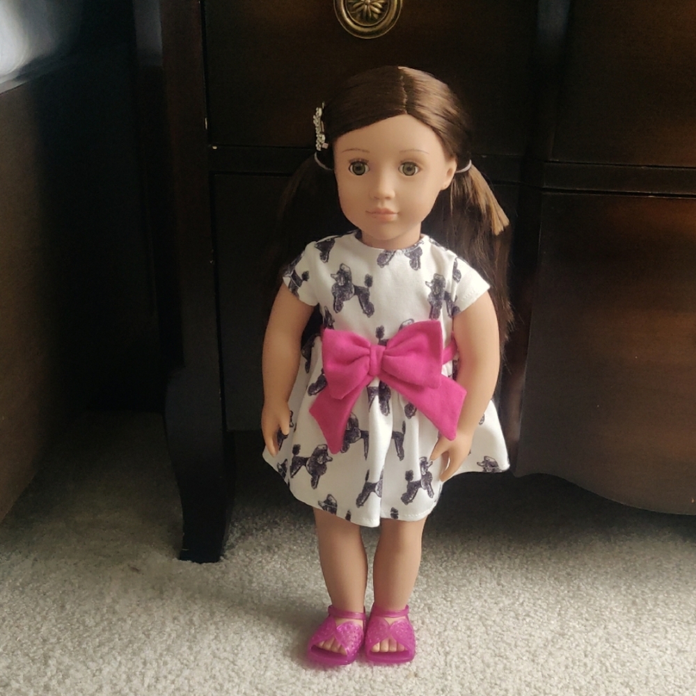 Our Generation By Battat 18" Doll Pink Bow, Poodle Dress And Pink Sandals